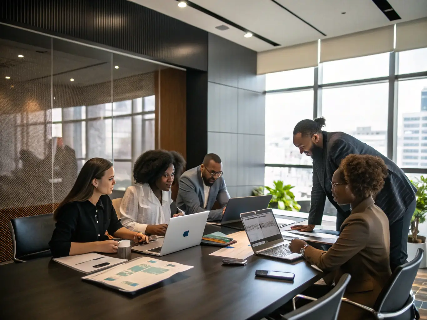 A professional image depicting a modern office environment with employees collaborating using high-speed internet, emphasizing the productivity benefits of Birmingham Fibre's business internet solutions.