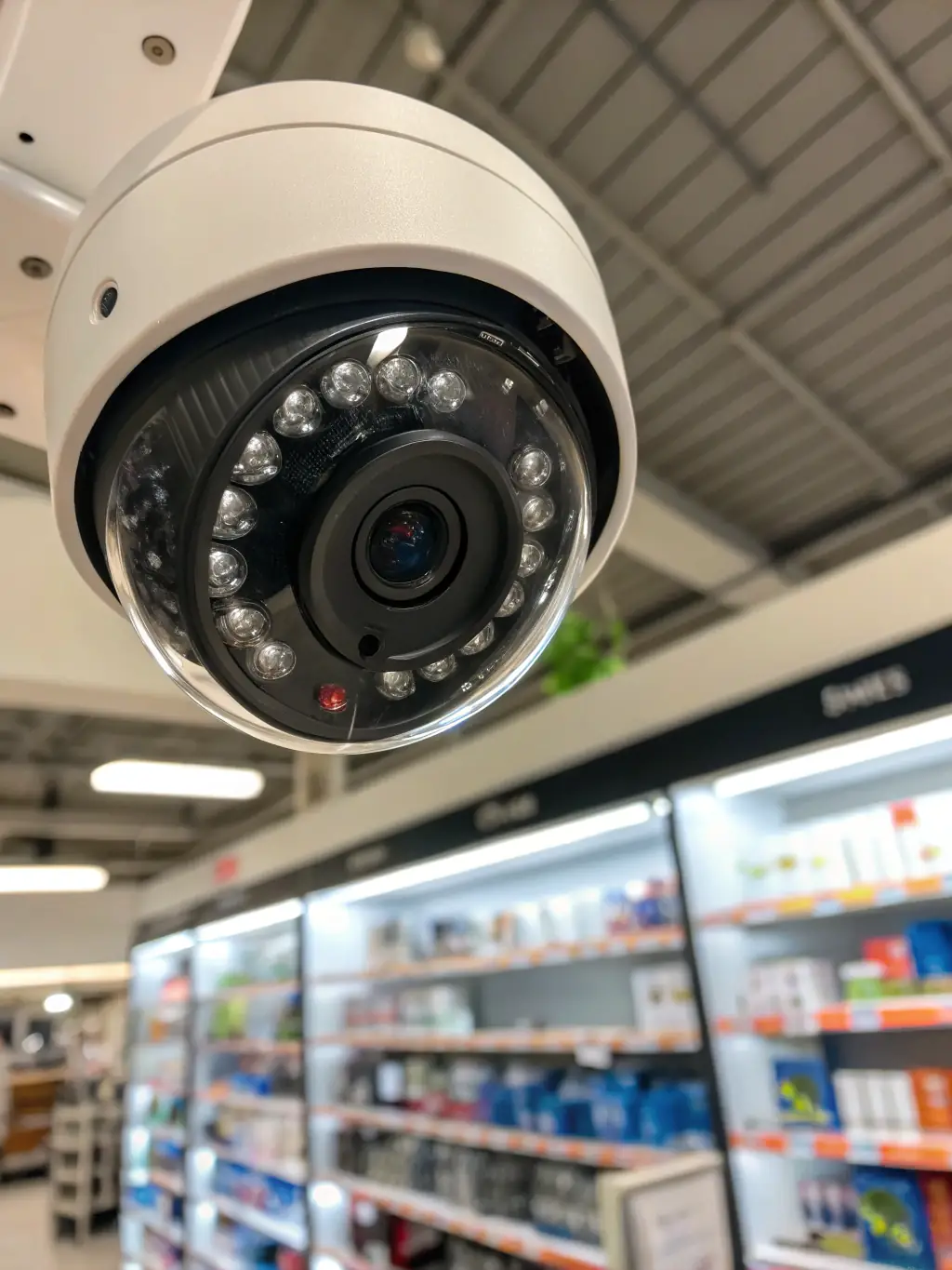 High-resolution CCTV cameras monitoring a retail store, emphasizing the security benefits of CCTV systems in preventing theft and ensuring safety.